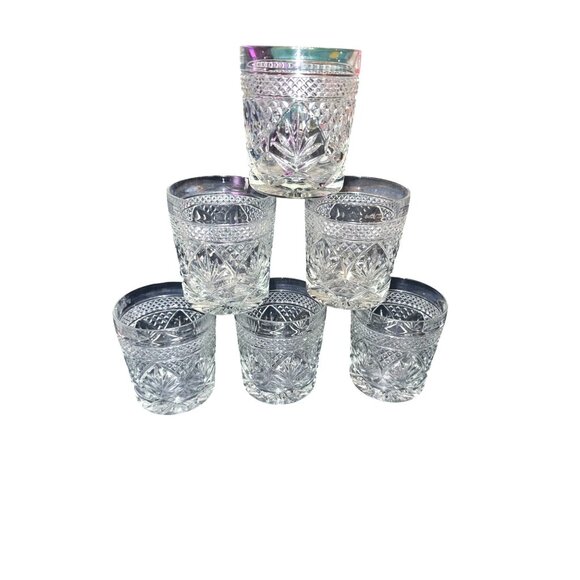 Vintage Crystal Whiskey Glasses Set Of 6 Diamond Pattern 3.5" Tall Made In China - Picture 1 of 8